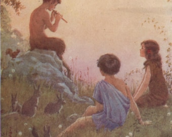 Postal antigua: Música mágica, artista Margaret Tarrant, serie La magia de la infancia de los Médici, c. 1930, 88 x 139 mm