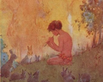 Vintage postcard: A Sylvan Melody, artist Margaret Tarrant, Medici Magic of Childhood series, c 1930s, 90 x 140 mm