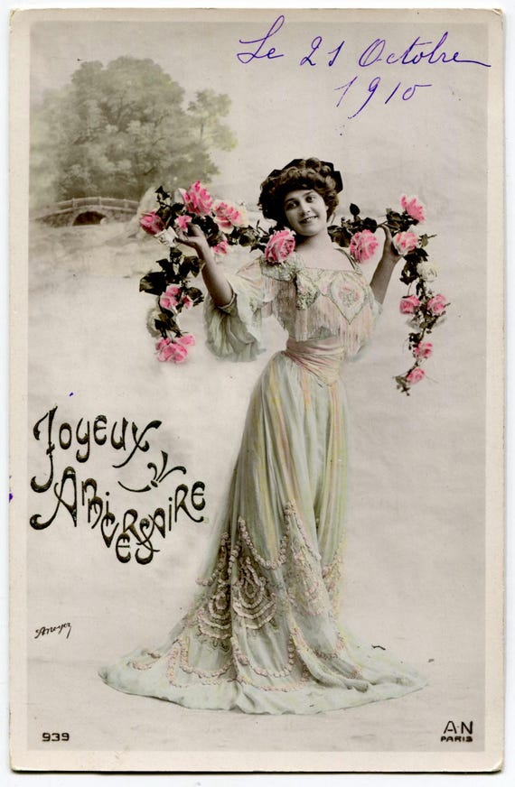 French Antique Birthday Postcard 1910 Belle Epoque Etsy