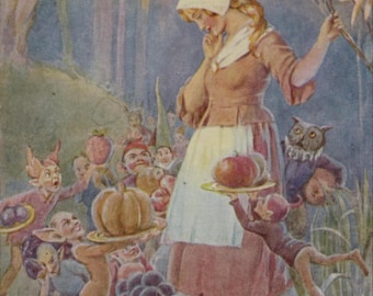 Vintage postcard: The Goblins' Market, artist Margaret Tarrant, publisher Medici, c 1930s, 90 x 140 mm