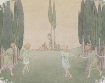 Antique postcard: Over the Hills and Far Away, artist H Willebeek Le Mair, publisher Augener, 'Little Songs of Long Ago', 1910s, 136 x 89 mm