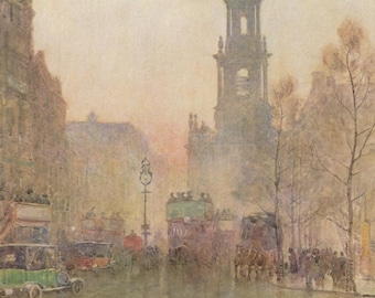 Postal artística vintage: St Mary-Le-Strand, Londres (detalle), artista Herbert Menzies Marshall, editor Medici, ca. 1970-1980, 105 x 149 mm