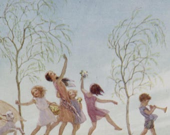 Vintage postcard: Spring Breezes, artist Margaret Tarrant, Medici Playtime Series, c 1930s, 139 x 89 mm