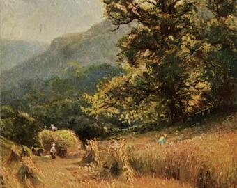 Postal antigua: Leith Hill, Surrey, escena de la cosecha, artista desconocido, editor Hildesheimer, década de 1900, 89 x 139 mm