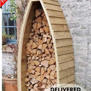 Gothic Arched - Shaped Log Store. DELIVERED FULLY ASSEMBLED