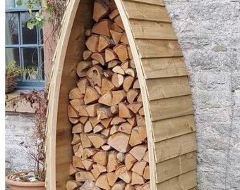 Gothic Arched - Shaped Log Store. DELIVERED FULLY ASSEMBLED