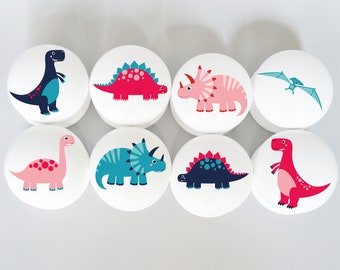 Drawer Knobs, Dinosaur Knobs, Pink Dinosaur, Door Knobs, Drawer Pulls, Girls, Boys, Dinosaur Room, Nursery Dresser Knobs, Furniture Knobs.