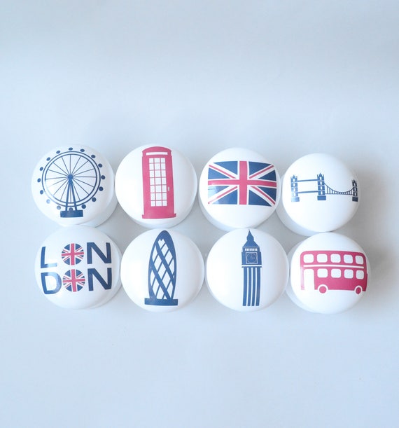 London Drawer Knob London Themed Knobs London Pull Dresser Pull Dresser Knob Room Decor Union Jack Handles Furniture Knobs