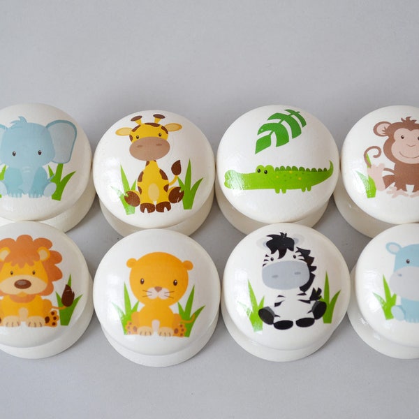 Jungle Animals Drawer Knobs, Drawer Pulls, Dresser Pulls, Children's Room, Nursery Decor, Nursery, Safari, knobs, Kids Knobs.