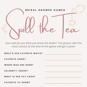 Spill the Tea - How Well Do You Know the Bride Bridal Shower Game