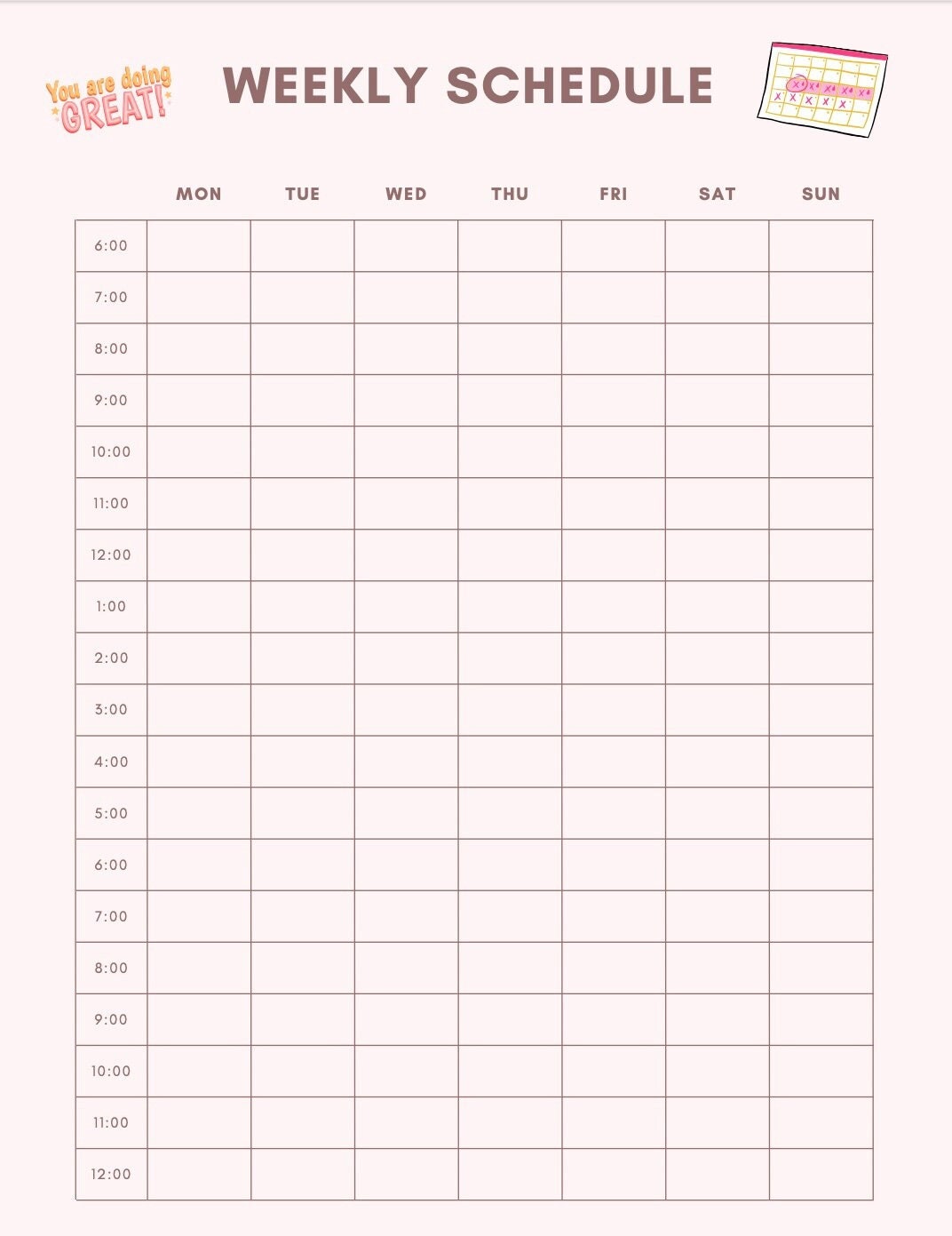 Pink Weekly Planner - Printable Schedule Template - Instant Digital ...
