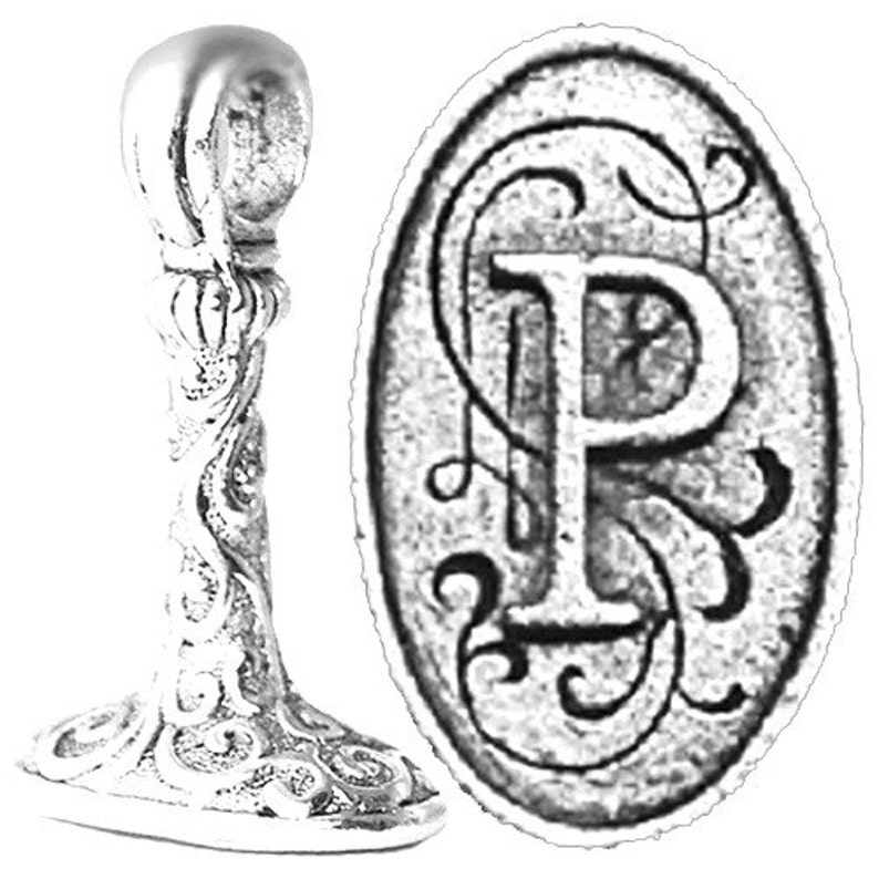 Letter P Fob Charms Sterling Silver Plated 4 pcs