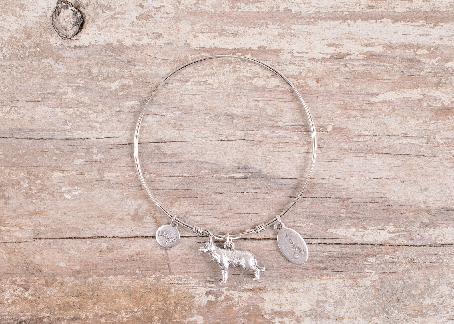 Wire Bangle Bracelet With German Shepherd Charm Set Of 10 Etsy