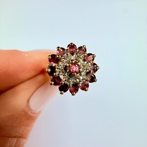 10K Solid Yellow Gold Joseph E. DeMarco Ruby & Diamond Cluster JED Vintage Ring