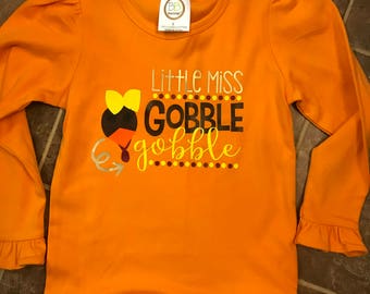 Little Miss Gobble Gobble shirt, Girl's Thanksgiving shirt, Gobble Gobble