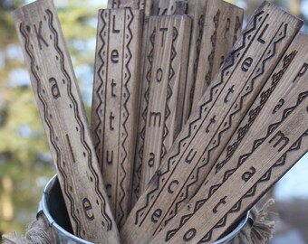Set of 4 Aztec Garden Markers. Herb Markers. Boho Style.