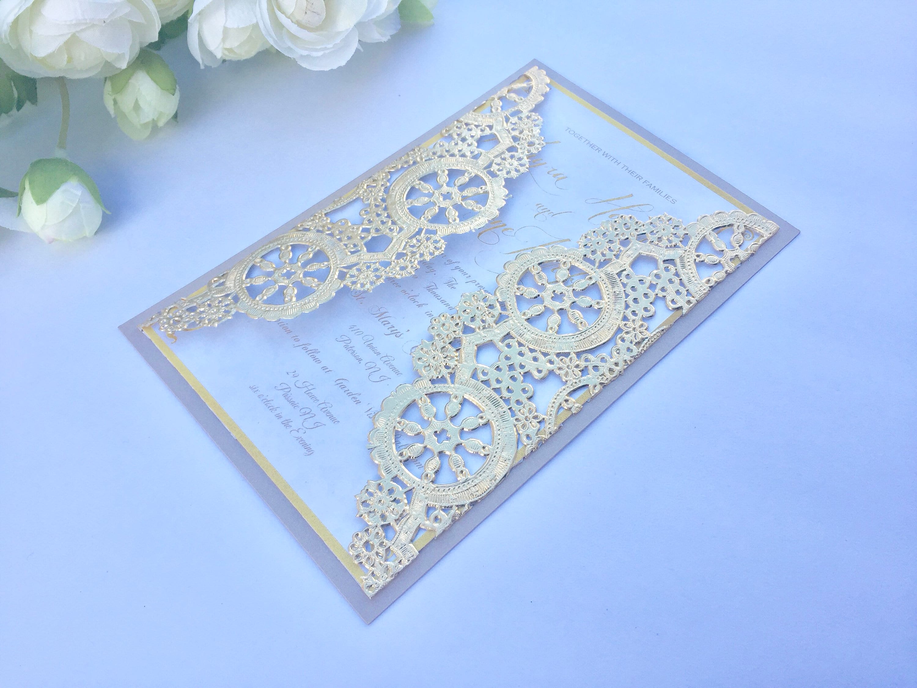 Gold Doily Wedding Invitation Gold Doily Invitation Mettalic Etsy