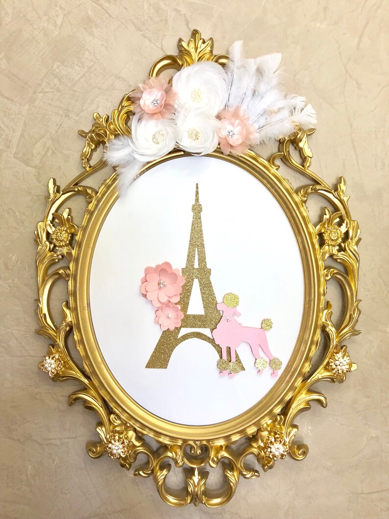 ornate oval frame Gold and pink Welcome Sign paris baby shower welcome sign Paris welcome sign parisian welcome sign Effiel Tower Party