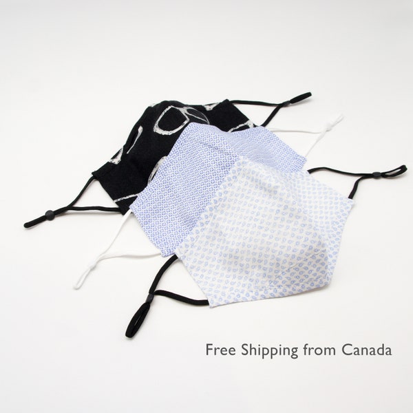 Set of 5 Washable Linen Face Mask with Filter Pocket, Adjustable Earloop Elastics, and Nose Wire. Adult Size. Free Shipping from Canada