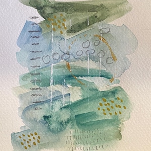 5x7 green abstract watercolor painting #3