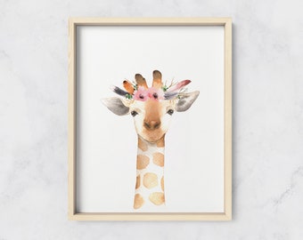 Baby Giraffe, Nursery Print, Baby Nursery Decor, Woodland Baby Animals, Watercolor Nursery, Instant Download, Baby Shower Gift, Baby Girl