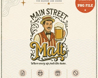 Main Street Malt PNG | Retro Theme Park Beer Design (Digital Download)