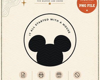 Retro Mickey Mouse Design | Minimalist Mouse-Ear Silhouette (PNG File)