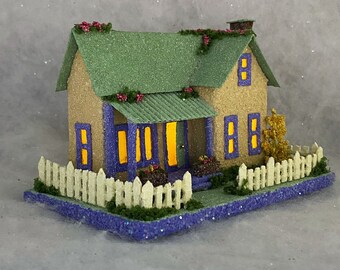 ORIGINAL Spring Putz House - Spring Putz House - Handmade Putz - Handcrafted Putz - Spring Glitter House