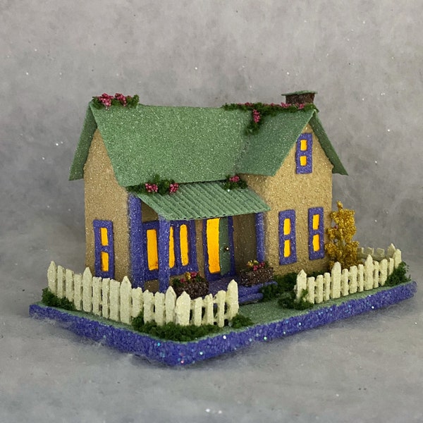 ORIGINAL Spring Putz House - Spring Putz House - Handmade Putz - Handcrafted Putz - Spring Glitter House