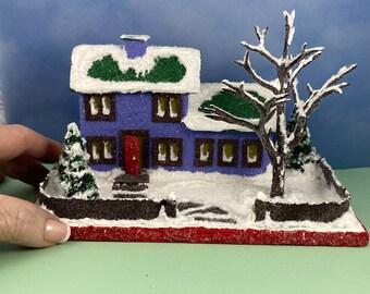 ORIGINAL Periwinkle and Green Putz House - Glitter House - Christmas Village - Putz House - Handmade Putz - Handcrafted - Gift