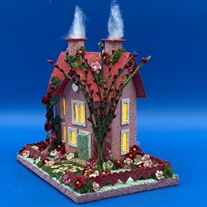 Tamaño ORIGINAL Rosa y Rojo Valentine Putz Glitter House Glitter House Village Putz House Valentine imagen 5