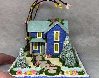 MINI Spring Putz House - Putz Glitter House - Putz hecho a mano - Spring Glitter House - Hecho a mano - Regalo