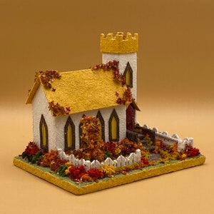 ORIGINAL size White and Yellow Autumn Putz Church Glitter Church Putz Glitter House Handmade Putz Handcrafted Putz Autumn image 6