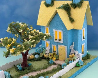 ORIGINAL size Handcrafted Easter Putz House, Handcrafted Spring Putz House