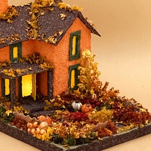 ORIGINAL size Orange and Brown Autumn Putz House Glitter House Putz Glitter House Handmade Putz Handcrafted Putz Autumn image 7