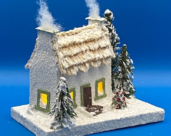 ORIGINAL size Irish Cottage - Putz House - Glitter House -Thatched Cottage - Handcrafted