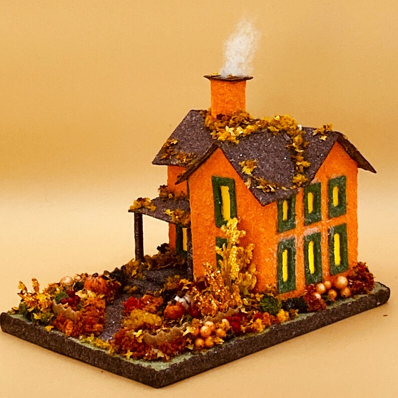 ORIGINAL size Orange and Brown Autumn Putz House Glitter House Putz Glitter House Handmade Putz Handcrafted Putz Autumn image 6