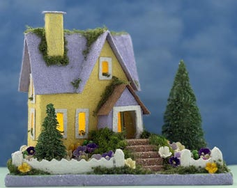 ORIGINAL size Handcrafted Yellow and Purple Spring Putz House