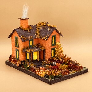 ORIGINAL size Orange and Brown Autumn Putz House Glitter House Putz Glitter House Handmade Putz Handcrafted Putz Autumn image 5