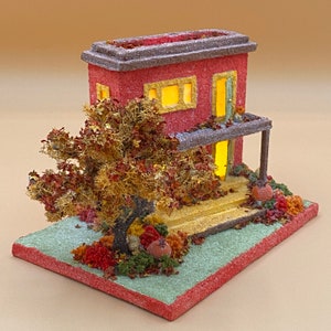 ORIGINAL Red-Orange and Brown Autumn Putz House Glitter House Putz Glitter House Handmade Putz Handcrafted Putz Autumn image 4