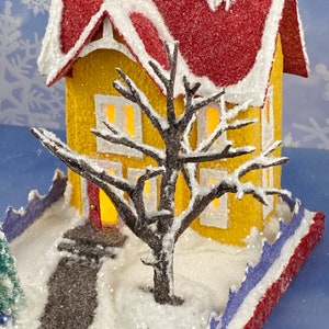 ORIGINAL size Yellow and Red Winter Putz House Glitter House Christmas Village Putz Glitter House Handmade Putz image 7