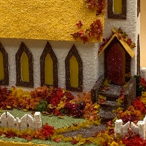 ORIGINAL size White and Yellow Autumn Putz Church Glitter Church Putz Glitter House Handmade Putz Handcrafted Putz Autumn image 4