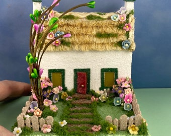 ORIGINAL Irish Cottage - Putz House - Glitter House - St. Patrick's Day - Thatched Cottage - Handcrafted