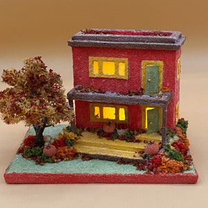 ORIGINAL Red-Orange and Brown Autumn Putz House Glitter House Putz Glitter House Handmade Putz Handcrafted Putz Autumn image 10