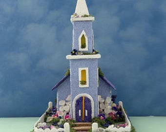ORIGINAL size Periwinkle and Purple Church - Glitter Church - Handmade Putz