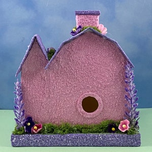 ORIGINAL Pink and Purple Easter Putz House Spring Putz Putz Glitter House Handmade Putz Handcrafted afbeelding 3