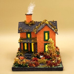 ORIGINAL size Orange and Brown Autumn Putz House Glitter House Putz Glitter House Handmade Putz Handcrafted Putz Autumn image 1