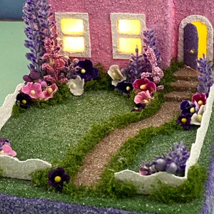 ORIGINAL Pink and Purple Easter Putz House Spring Putz Putz Glitter House Handmade Putz Handcrafted afbeelding 6