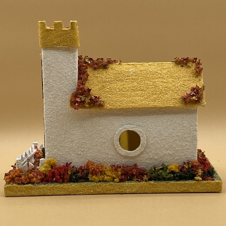 ORIGINAL size White and Yellow Autumn Putz Church Glitter Church Putz Glitter House Handmade Putz Handcrafted Putz Autumn image 3