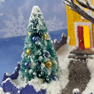 ORIGINAL size Yellow and Red Winter Putz House Glitter House Christmas Village Putz Glitter House Handmade Putz image 6